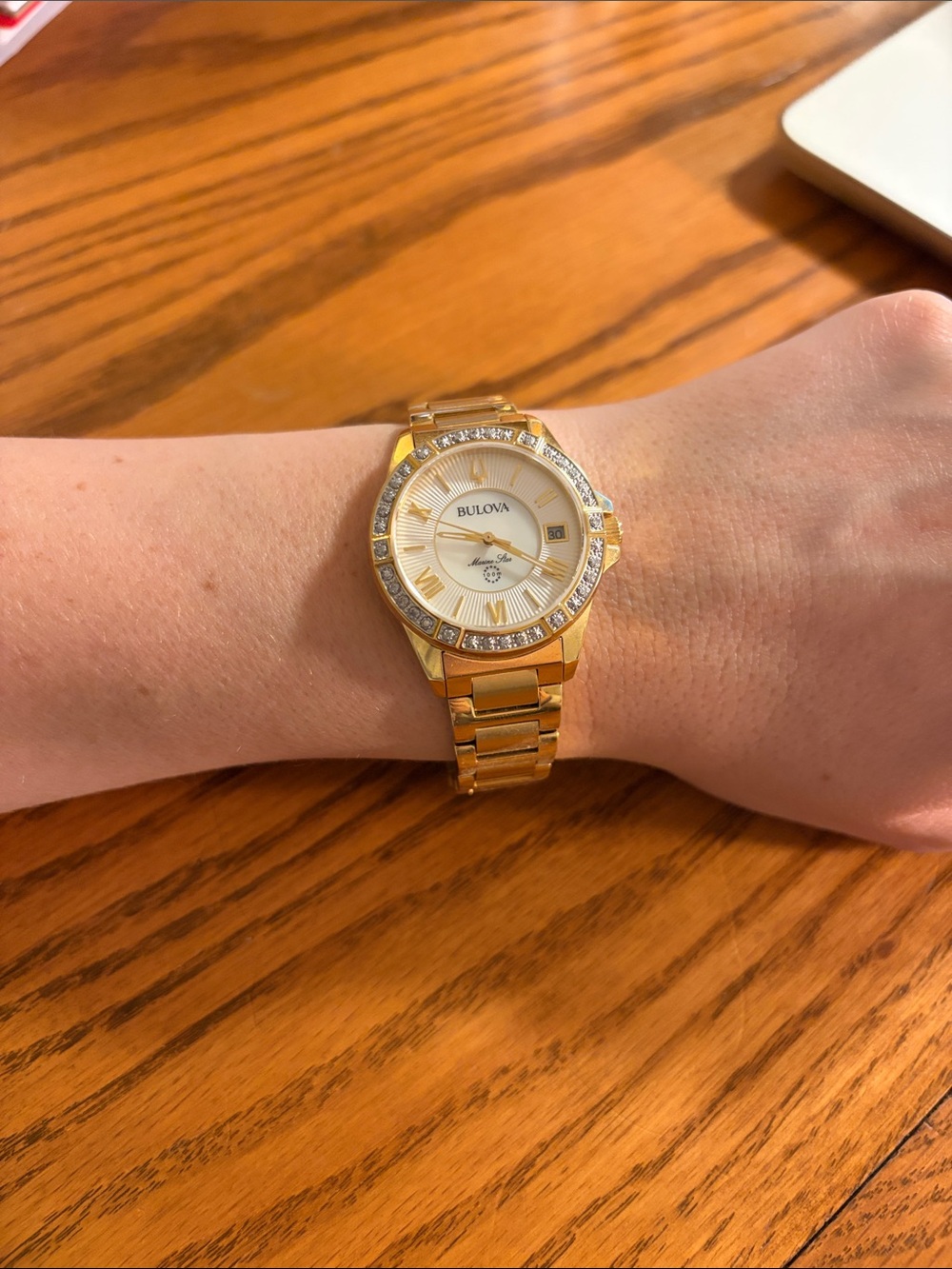 Bulova Gold Tone Crystal Bezel Women's Bracelet Watch